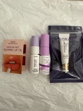 Tarte Travel Size Shape Tape Setting Sprays, Rose lip oil, and Primer
